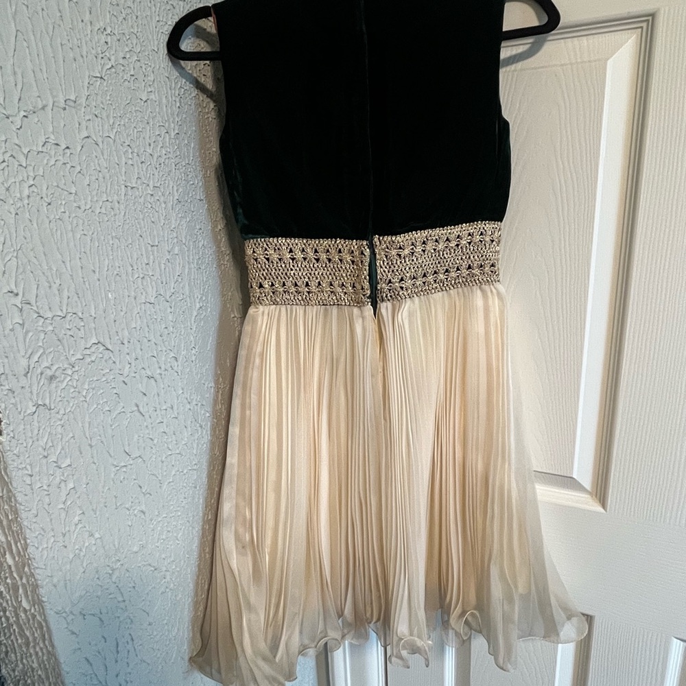 Elegant Vintage Green and Gold Sleeveless Dress - Picture 2 of 4
